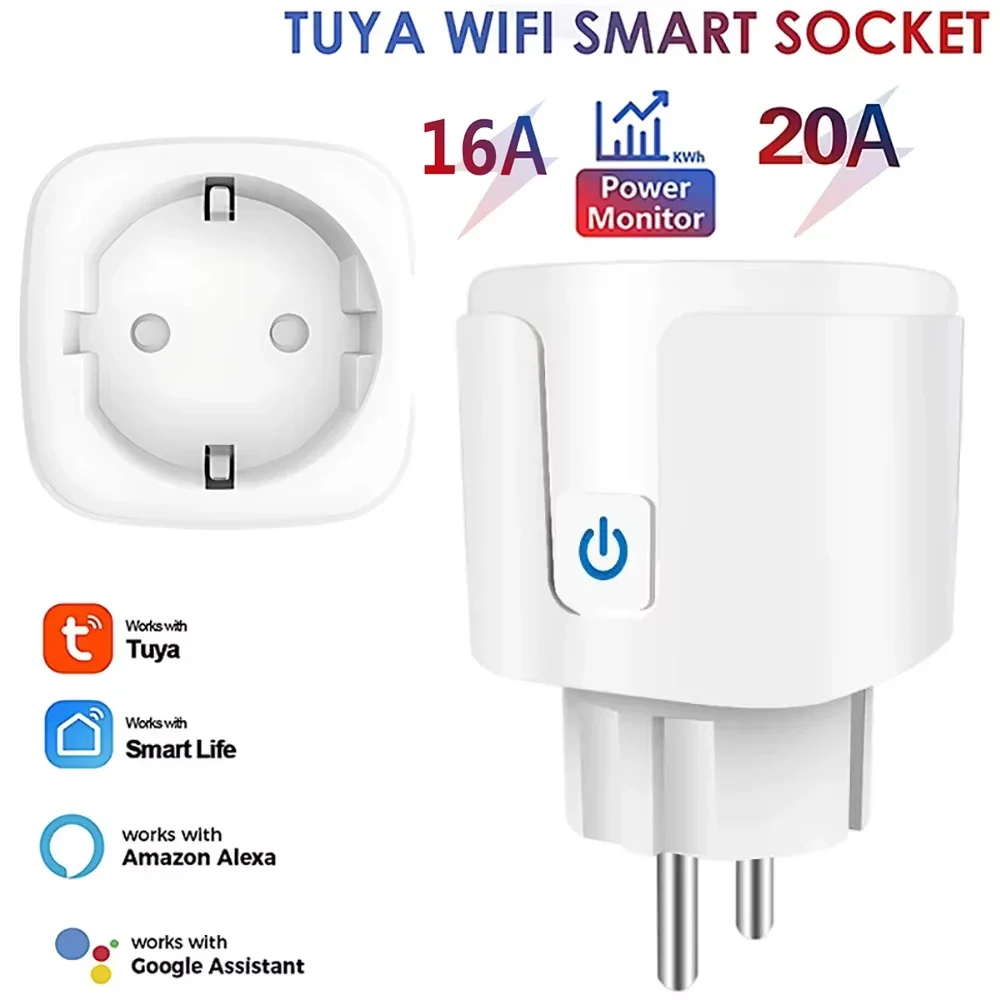 

TUYA WiFi Smart Plug EU 16A/20A Outlet Socket Adapter Power Monitor Voice Control Alexa Google Home APP Remote Timer AC100-240V