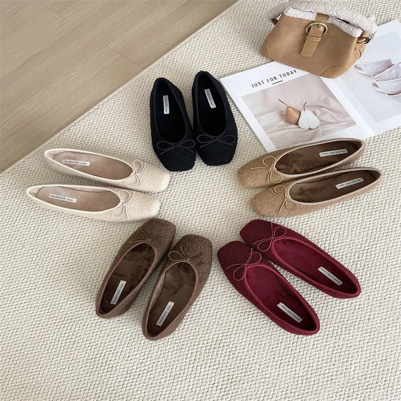 

Bow-Knot Korean Shoes Female Footwear Ballerinas Woman 2024 Casual Sneaker Autumn Square Toe Shallow Mouth Butterfly Modis Comfo