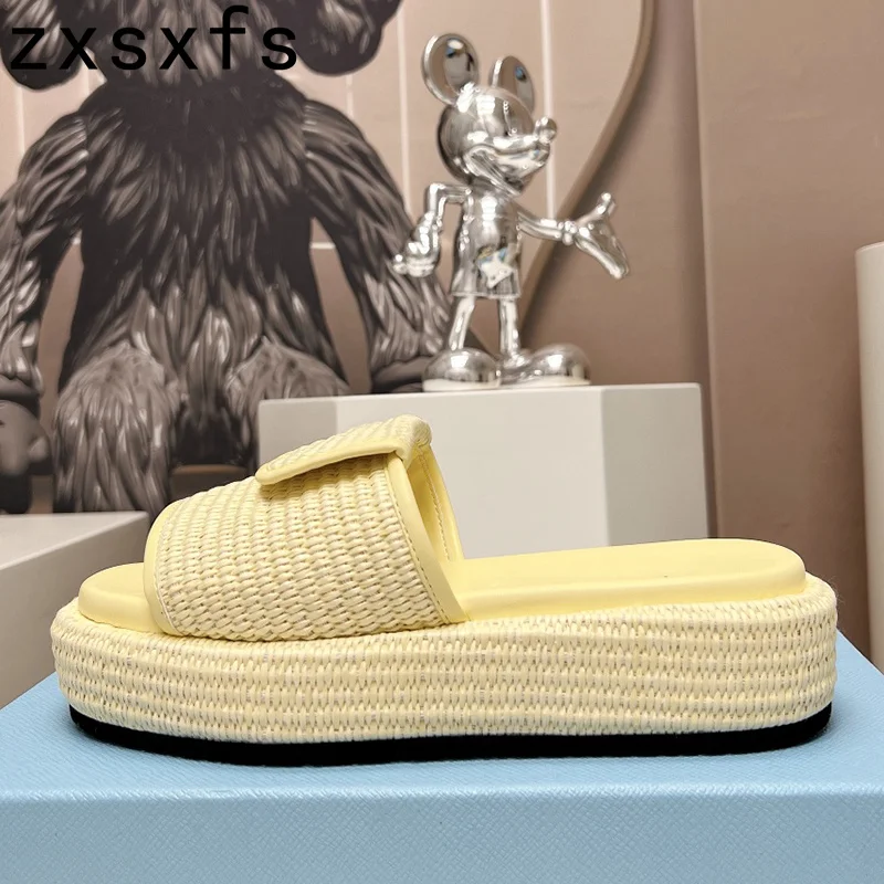 Summer Brand Platform Slides Black Thick Sole Flat Slippers Women Holiday Beach Shoes For Woman Designer Sandalias Mujer