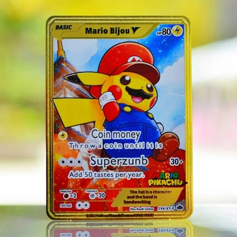 

Pokemon Cards Metal Pokémon Letters Gold Tcg Mario Vmax Rayquaza Gx Thicc Pikachu Lugia Vstar Anime Board Games Kids Toys Gifts