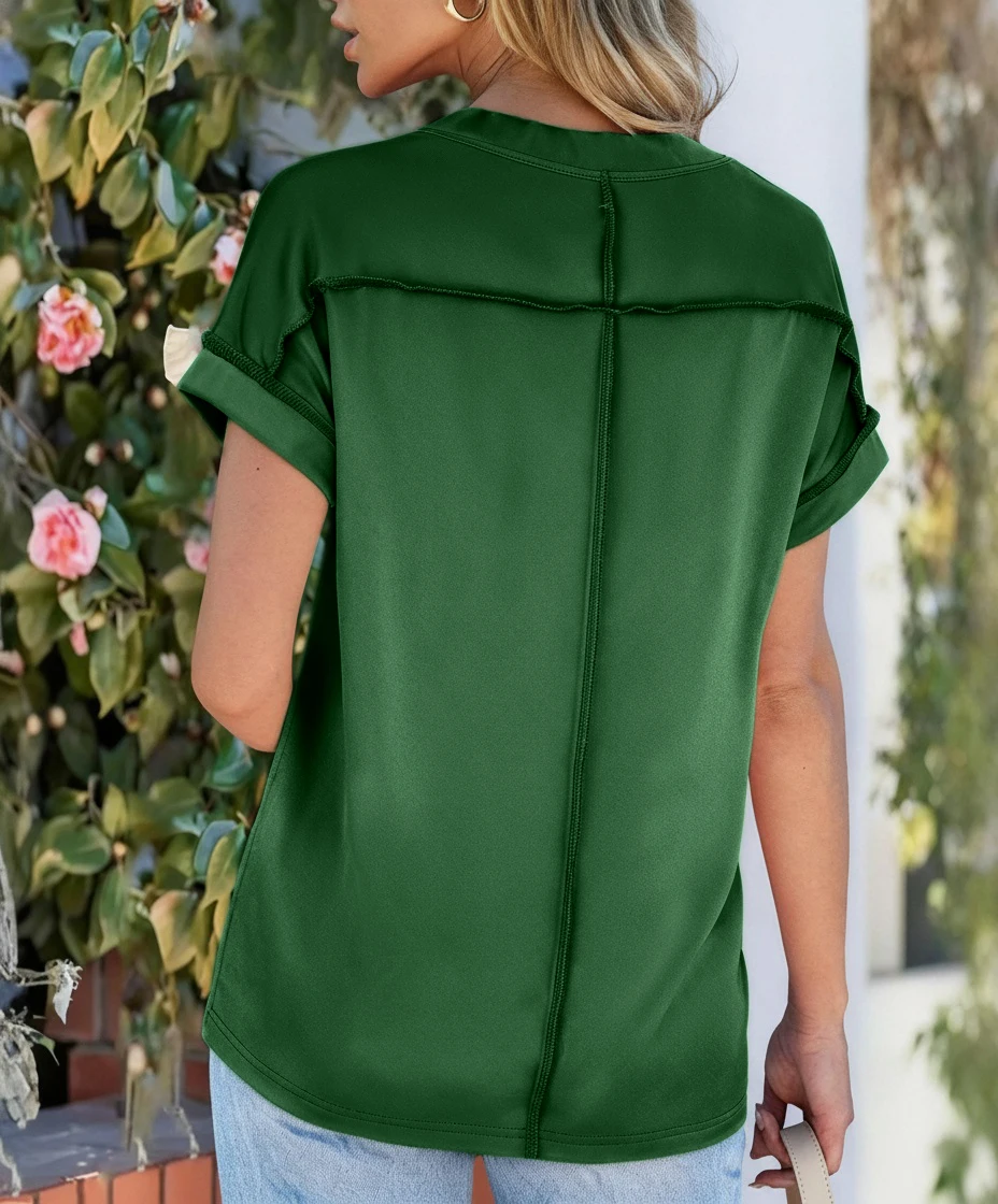 Summer Women Short Sleeve T-shirt Round Neck Loose Casual Rolled Sleeve Soft Basic Tops Streetwear
