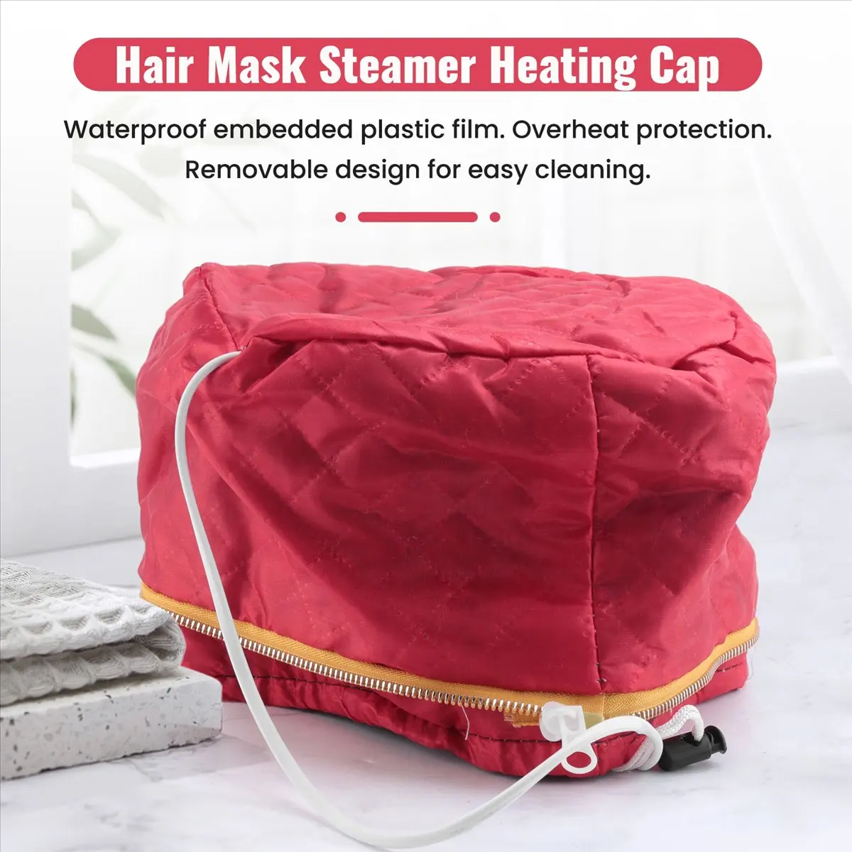 [T80C]Hair Mask Thermal Heating Temperature Controlling AC100-240V All Types Electric Hair Steamer 50-75W 50-60Hz Cap Eu Plug