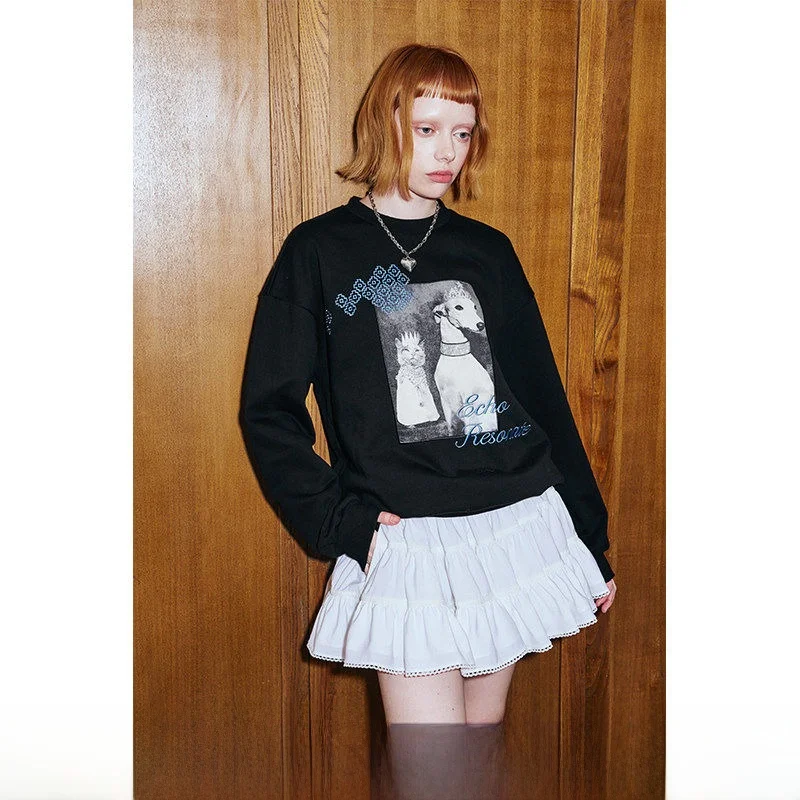 

Толстовка DIDDI MODA с принтом собаки и лоскутным узором, повседневный стиль, с длинными рукавами, круглым вырезом, для девочек, зимняя коллекция