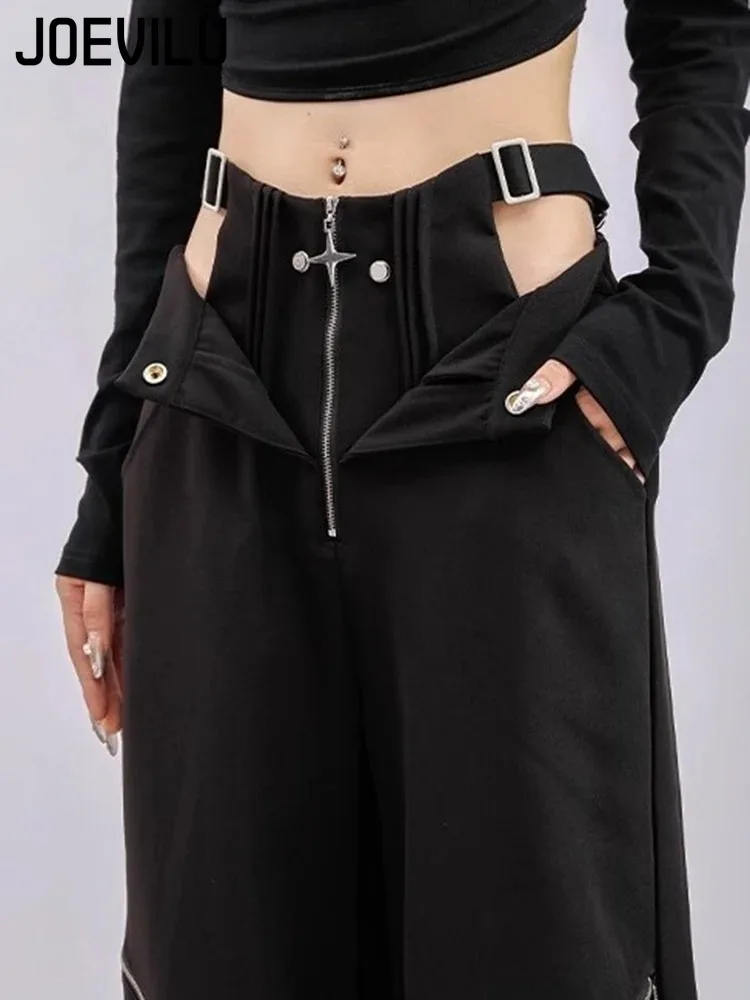 Americano retro high street coringa buraco calças de carga feminina 2025 novo oversized preto y2k calças largas perna calças moletom