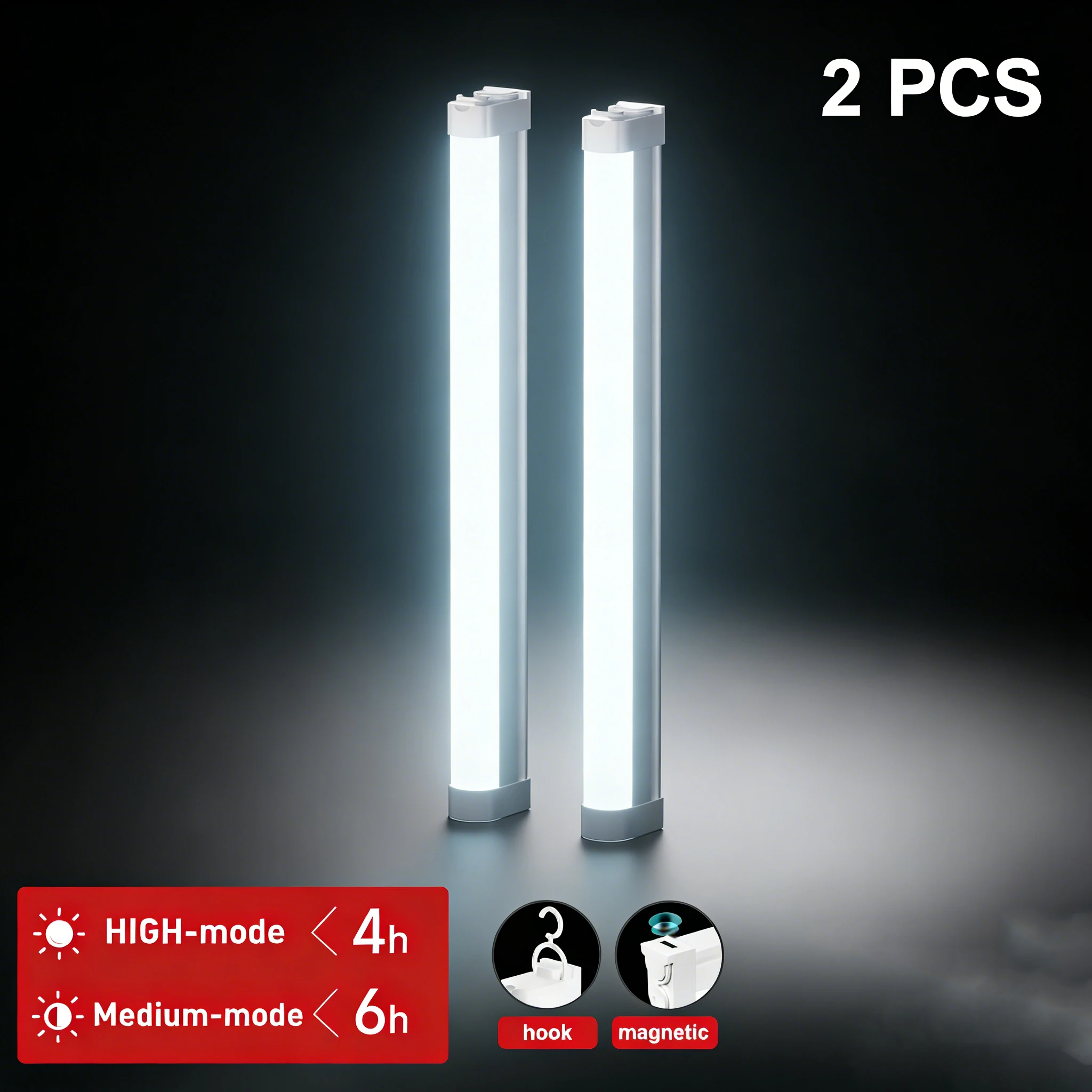 2-Pack Led Magnetic Emergency Light 2000Mah Large Capacity USB Rechargeable with Magnetic and Hook Function Led Emergency Bulb Outdoor Tent Lighting Power Outage Backup Garage Warehouse Work Light