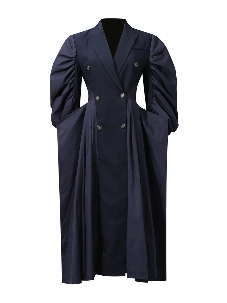 TWOTWINSTYLE Solide Abnehmen Verstärktes Raffen Temperament Graben für Frauen Revers Halbarm Tunika Mode Graben Weibliche Neue