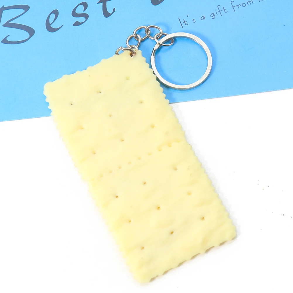 Lifelike Simulation Soda Crackers Biscuit Bread Gourmet Snacks PVC Resin Metal Key Ring Couple Students Bag Key Chain Pendant