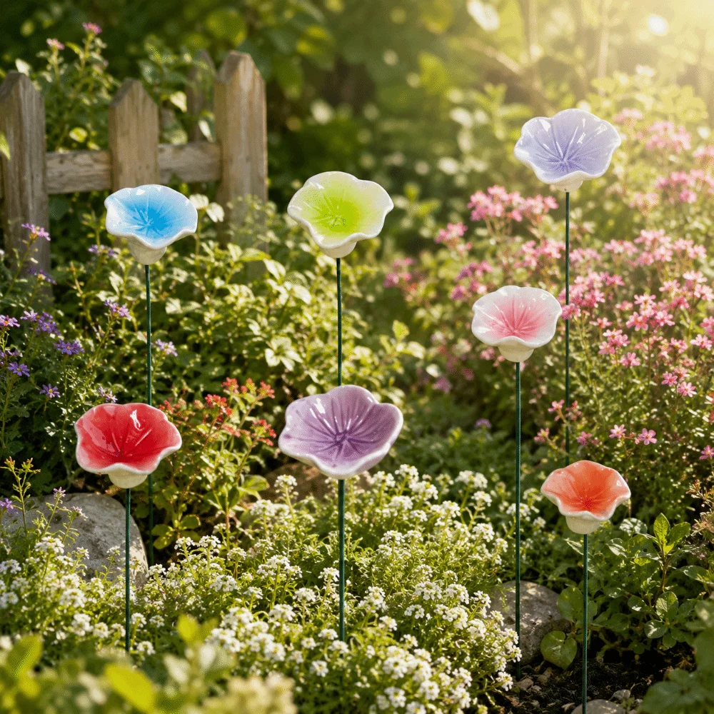 3pcs Flower Shape Bee Watering Station Ceramic DIY Insect Drinking Cup Garden Decoration Multi-function Artificial Flower Garden