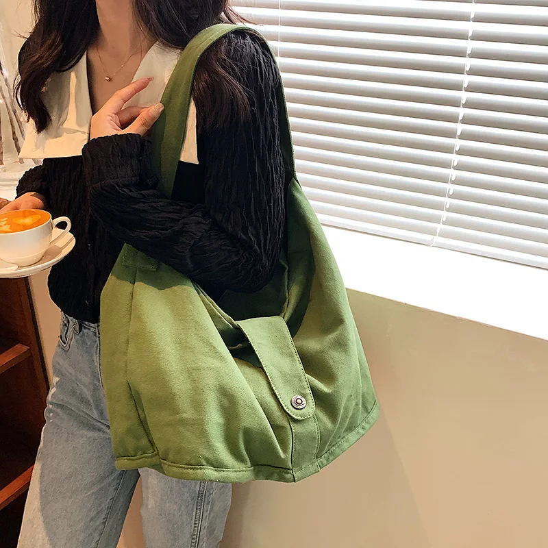 Canvas Bags For Women 2022 Solid Shoulder Bag Large Capacity Crossbody Bags Casual Shopping Eco Bag Korean Messenger Bag Y2K Sac
