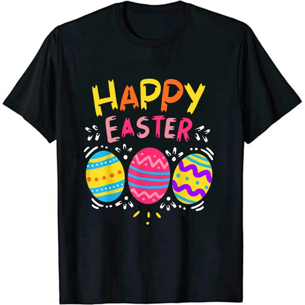 Happy Easter Day Colorful Egg Hunting Cute T-Shirt Hipster Easter Short Sleeves Unisex Easter Eggs Graphic Top Tee Shirt