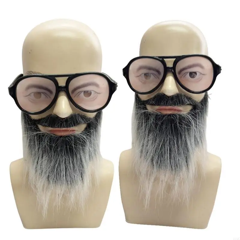 Contemporary Cosplay Character Transformation Set With Mustache And Dark Frame Eyeglasses Lightweight Costume Glasses 