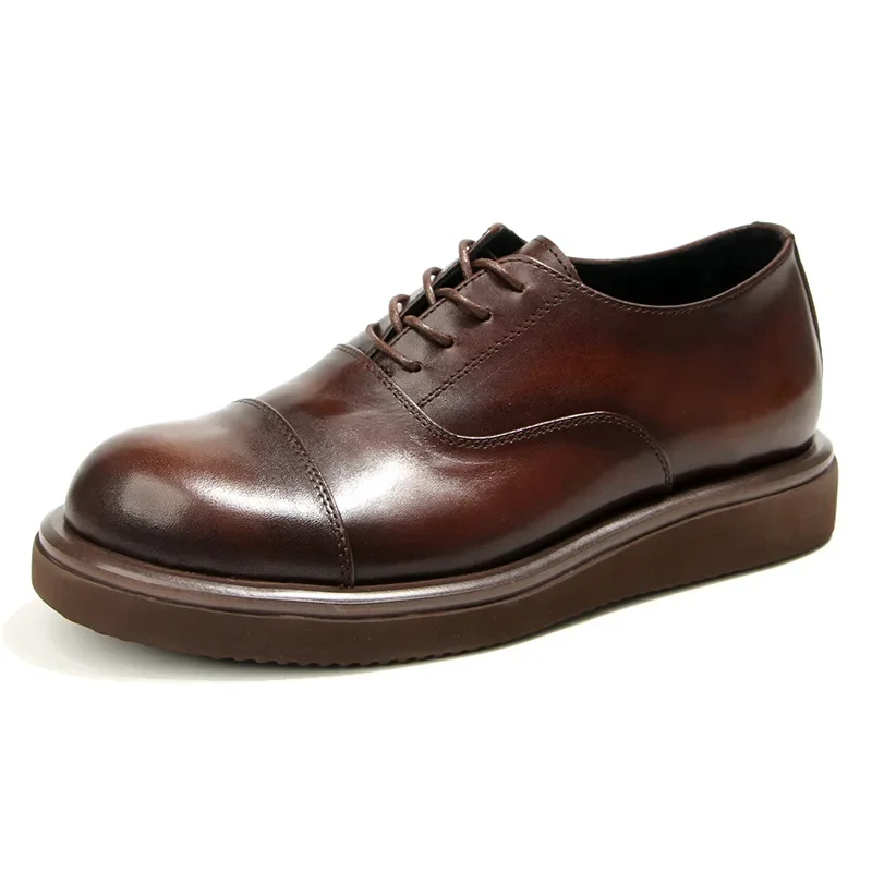 Men Platform Shoes Loafers Men Thick-soled Wedding Black Formal Business Shoes Slip-on Leather Increase Casual