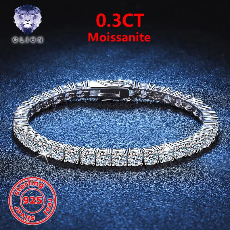 CLION 0.3CT 4mm Moissanite D/VVS Bracelet For Women Sterling S925 Silver with Certificate