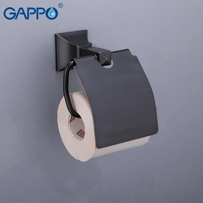 GAPPO Black Paper Towel Rack Toilet Paper Roll Holder Shelves Wall Bathroom Toilet Paper Holder Tissue Holder Y14502