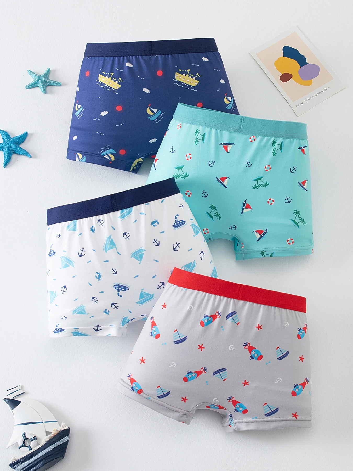 4 Stücke niedlicher Cartoon-Unterwäsche mit elastischem Bund für Jungen für alle Jahreszeiten, bequeme Boxershorts, mehrfarbige Haushalts-Shorts – Detail 8