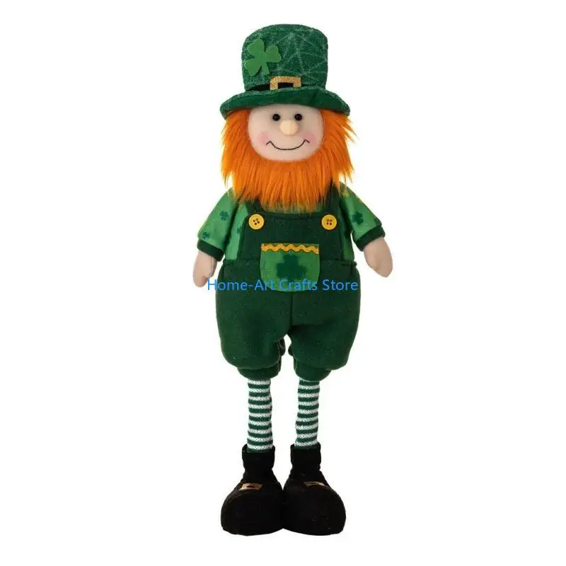 Y3NA StPatrick's Green Irish Leprechaun Tomtes Elf Gnome Doll Dwarf Retractable Doll