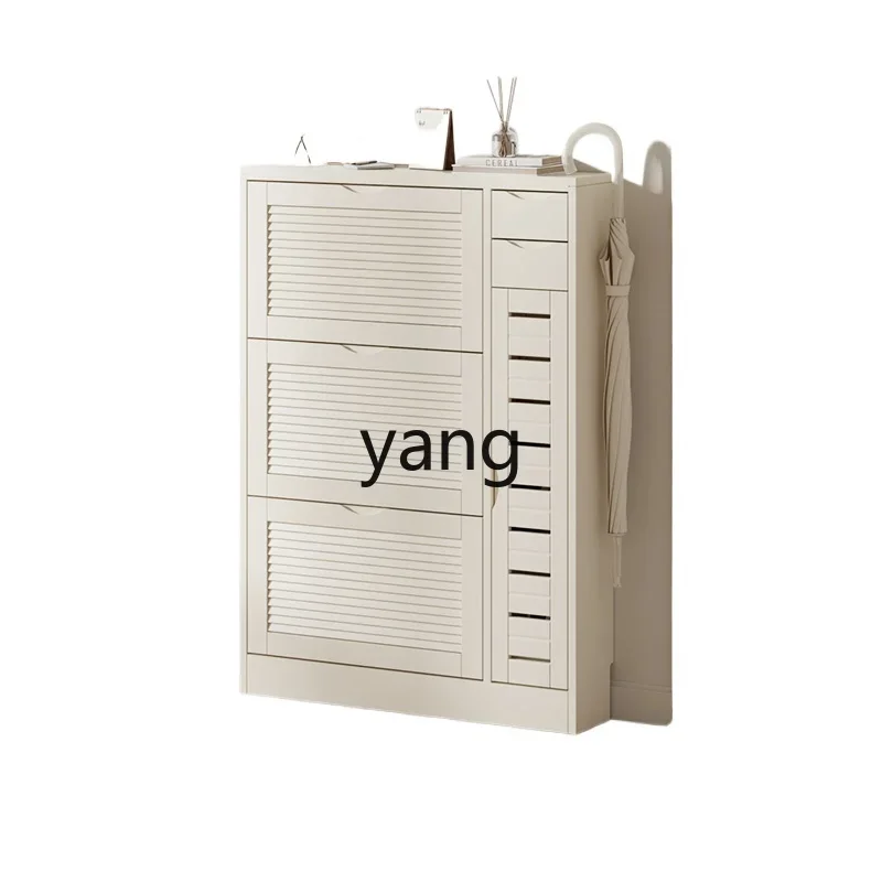 LMMsolid wood tipping bucket shoe cabinet household ultra-thin door narrow storage cabinet