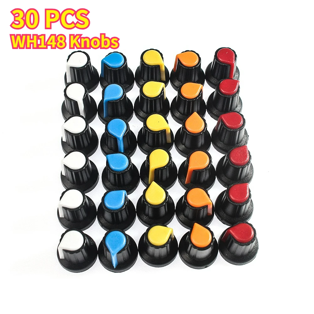 30pcs WH148 Potentiometer Knob 15×17mm (Dia×H) 6mm Shaft Plastic Control Cap Kit for Encoder, Rotary Switch , 5 Colors X 6pcs