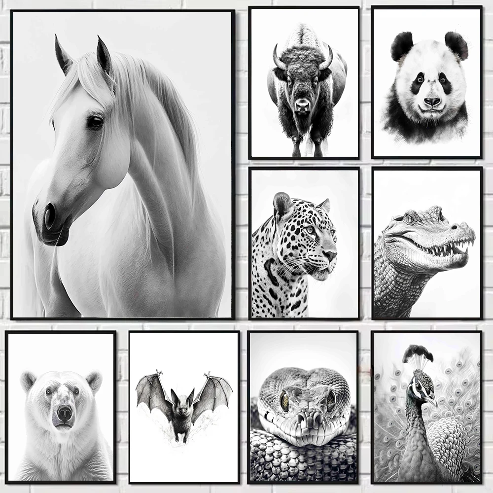 African Grassland Animals Buffalo Elephant Wild Boar Zebra Black and White Picture Canvas Painting Home Room Decoration
