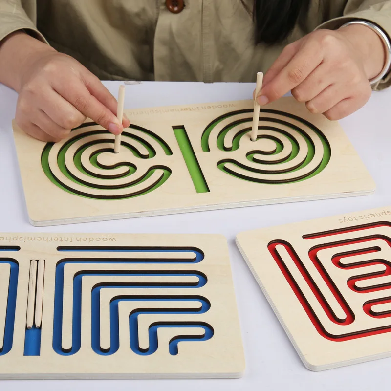 Bambini Sinistra Destra Cervello Puzzle Giocattolo Penna Movimento Traiettoria Controllo Formazione Mano Coordinazione cerebrale Giocattoli educativi in legno