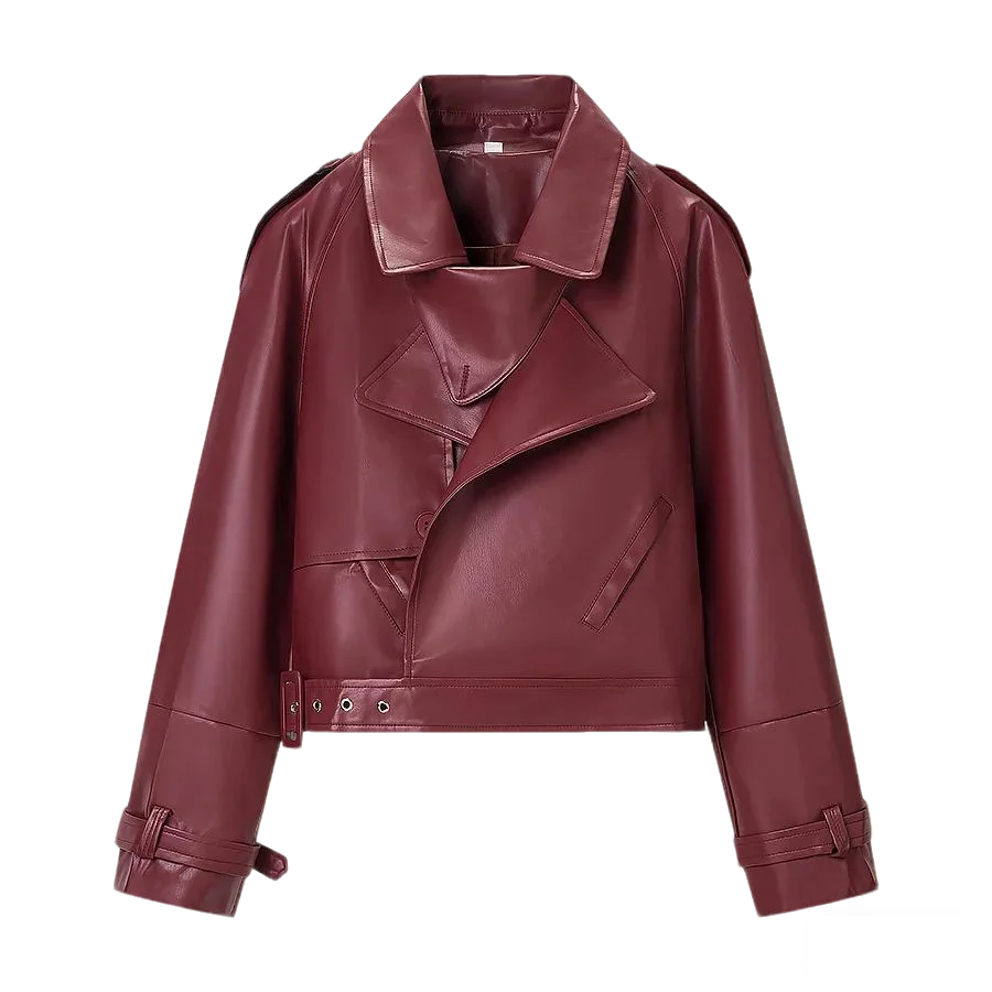 Hiver nouveau femmes coupe ample Biker Sle Long Sve col montant en cuir PU ort Jaet manteau fonctionnel Faion vêtements pour dames