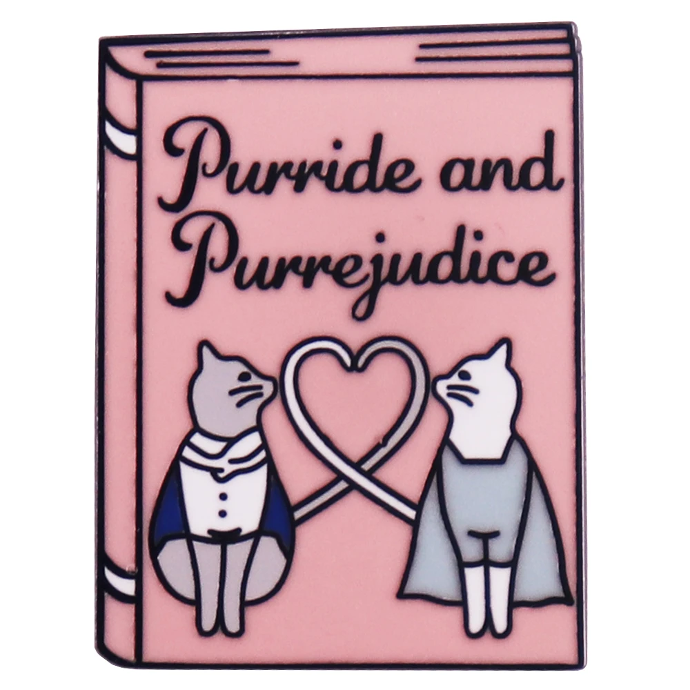 Jane Austen Pride and Prejudice Inspiration Badge Cute Couple Cat Enamel Pin Book Literature Jewelry