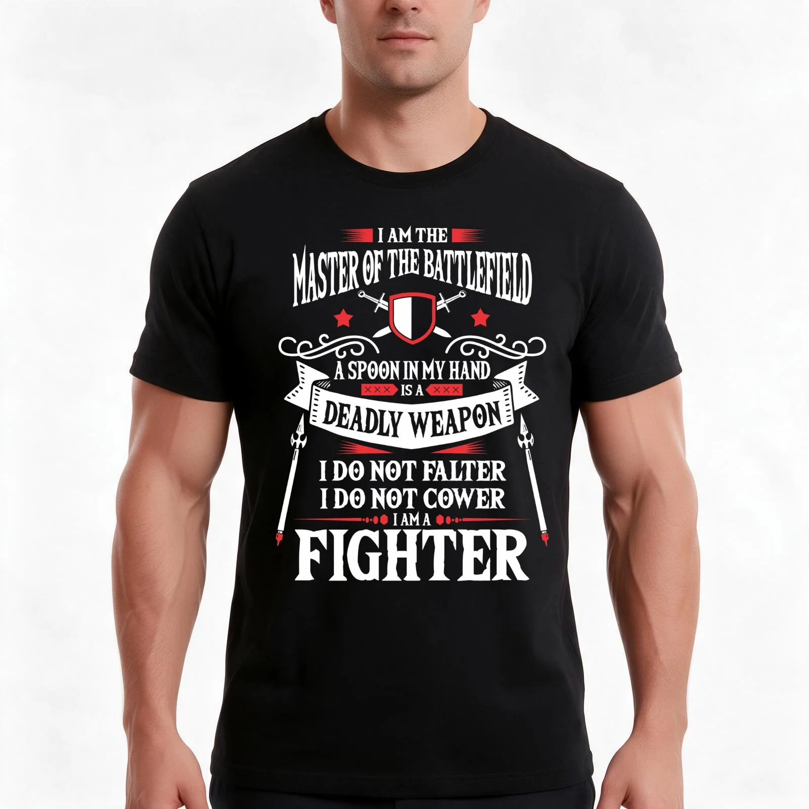 Fighter (Black) Shirts and Mugs T-Shirt, Summer Casual Cotton Tee, Oversized Streetwear Tops, Vintage Graphic Print, 100% Cotton