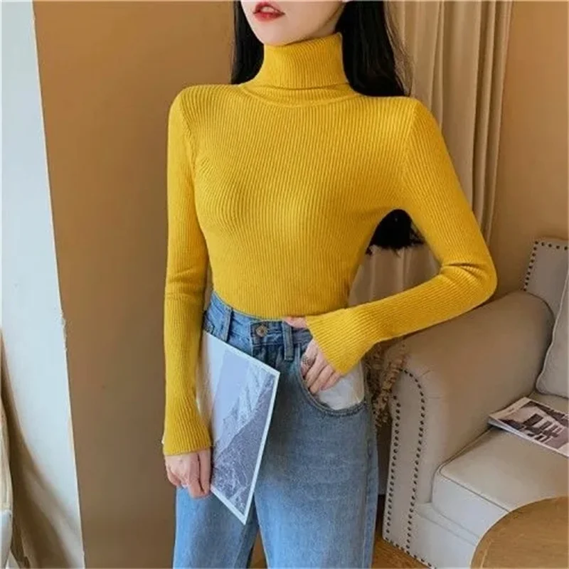 New Turtleneck Jumper Woman Knitted Blouses Fashion Ladies Sweaters Winter Thermal Striped Long Sleeve Autumn Warm Tops Basics