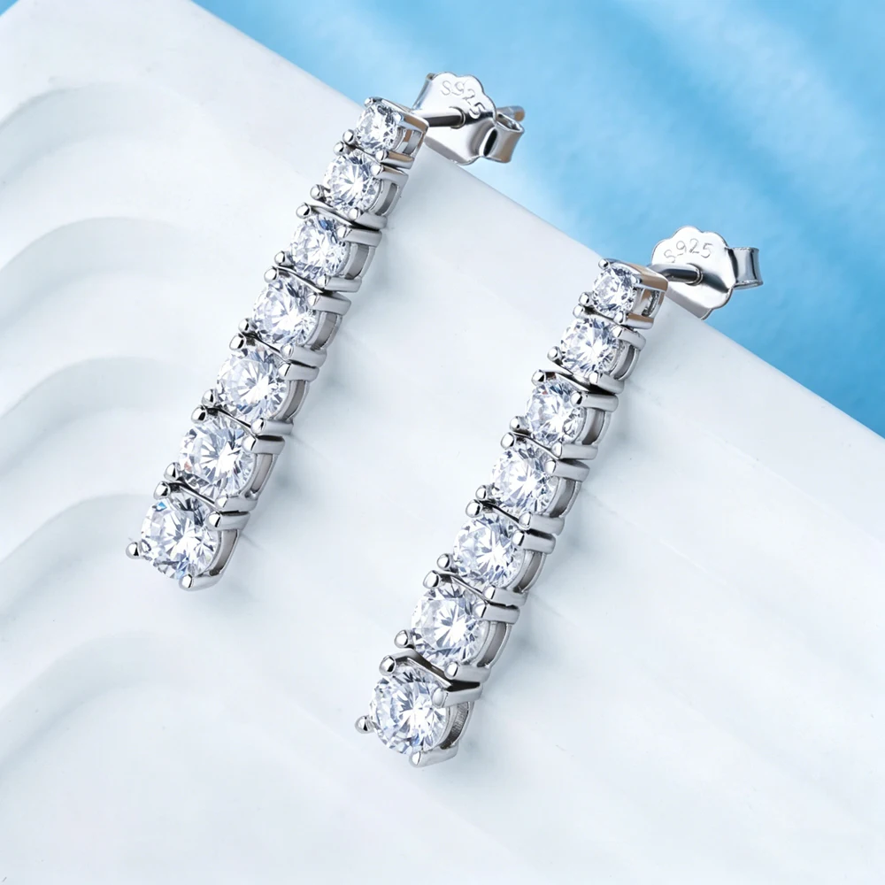 Gourch Full D/VVS1 Round Cut Moissanite Dangle Drop Earrings 925 Sterling Silver 14K White Gold Plated Stud Earrings Pass Tester