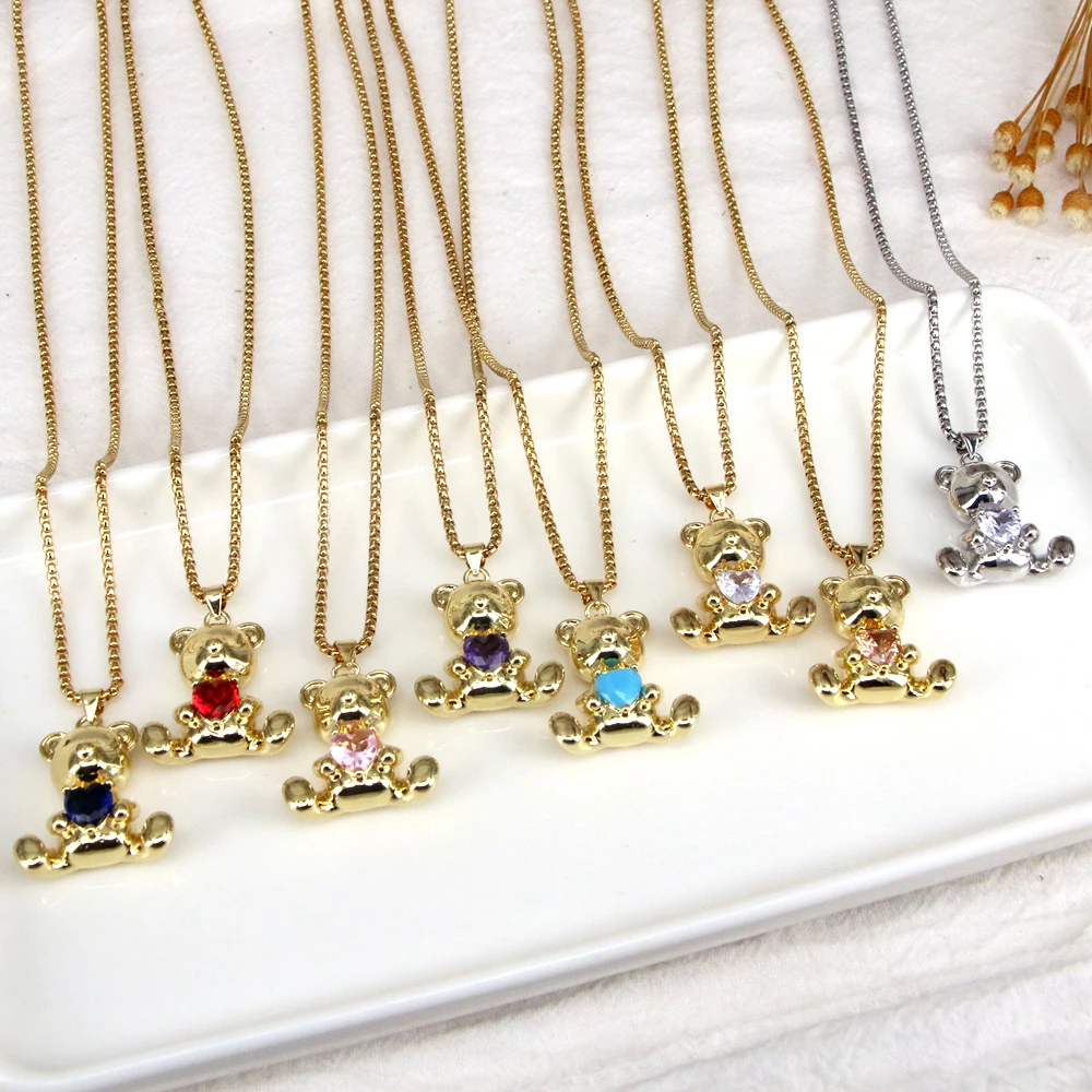 10PCS, Luxury Jewelry for Women Bear Pendant Stainless Steel Necklaces for Women Neck Chain Birthday Party Present Gift Collares