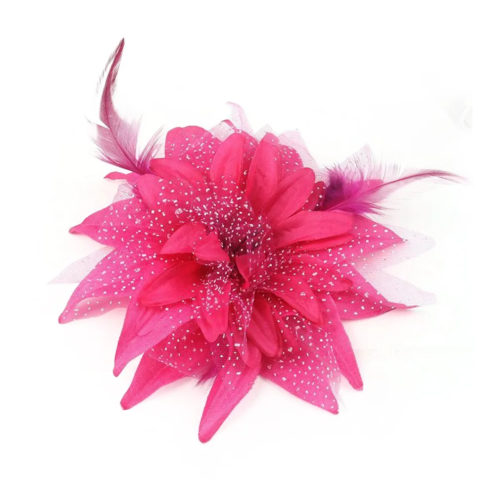 Fashion Brooch Feathers Hair Clip Feather Flower Bridal Hairpin Headdress Beads Corsage Wrist Flower for Latin Dance Performance