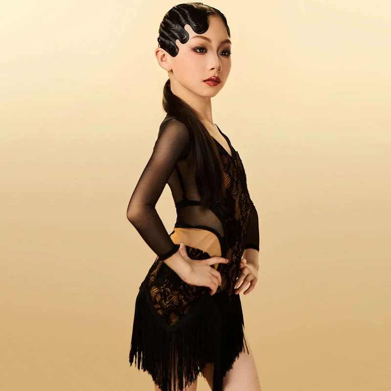 子供用メッシュドレス,フリンジドレス,プロのラテンダンスドレス,サンバチャチャ,パフォーマンスコスチューム,女の子用,sl11866
