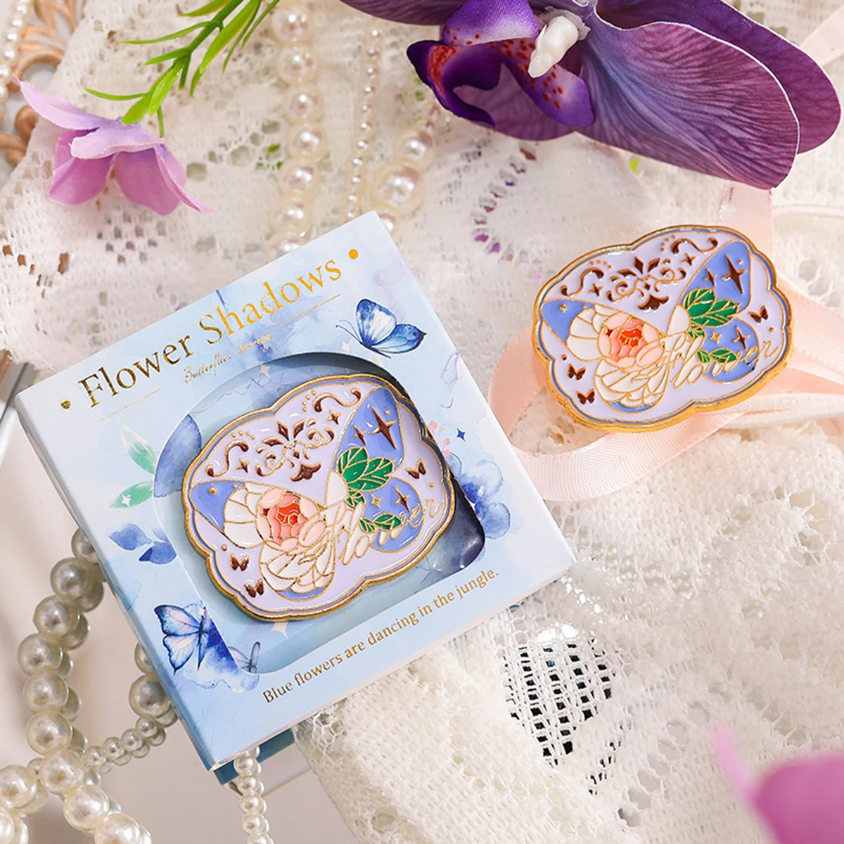 قطعة واحدة من مشبك الإشارة المرجعية المعدني بنمط زهور الفراشة، حرفية منقوشة، لمشبك تزيين تخزين المستندات المكتبية للدراسة.