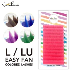 NATUHANA Easy Fan Lashes Colored L/LU(M) Curl False Eyelash Extension Individual Auto Fan Color Mink Eyelashes L Shaped Makeup