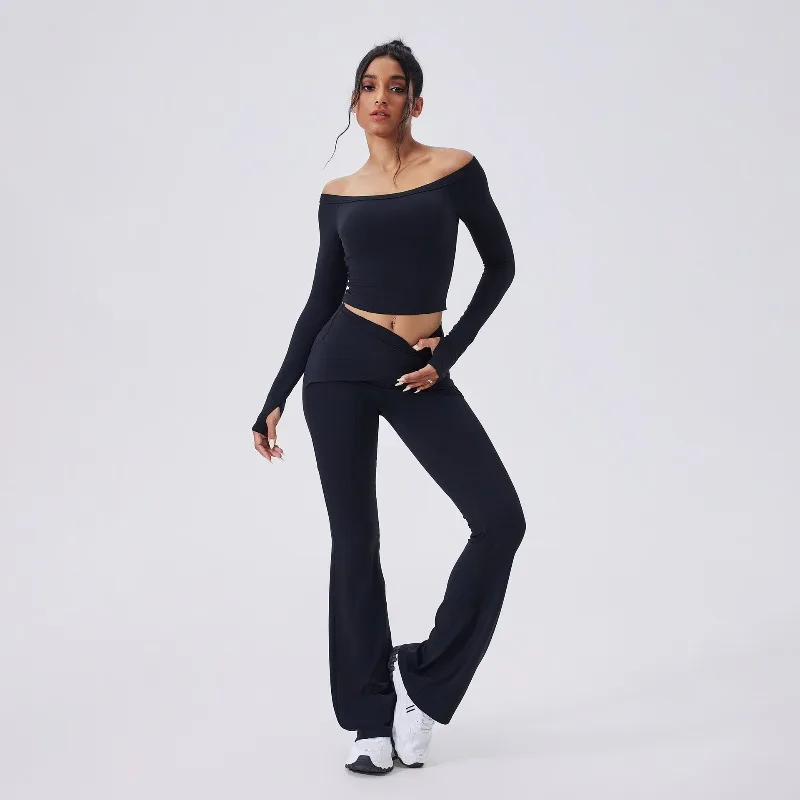 

Women's One Shoulder Yoga Set Hip Lifting Quick Drying Long Sleeve Sports Set Outdoor Running and Leisure Fitness Clothing