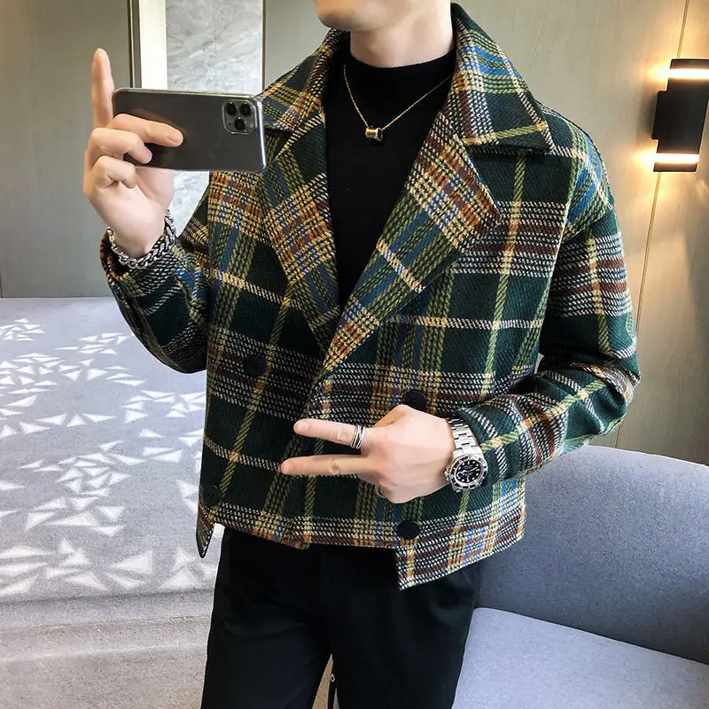 Men\'s Wool & Blends Jackets Overcoat Winter Sales of Male Windbreaker Coats Plaid Vintage Harajuku Deals High Quality Joker Y2k