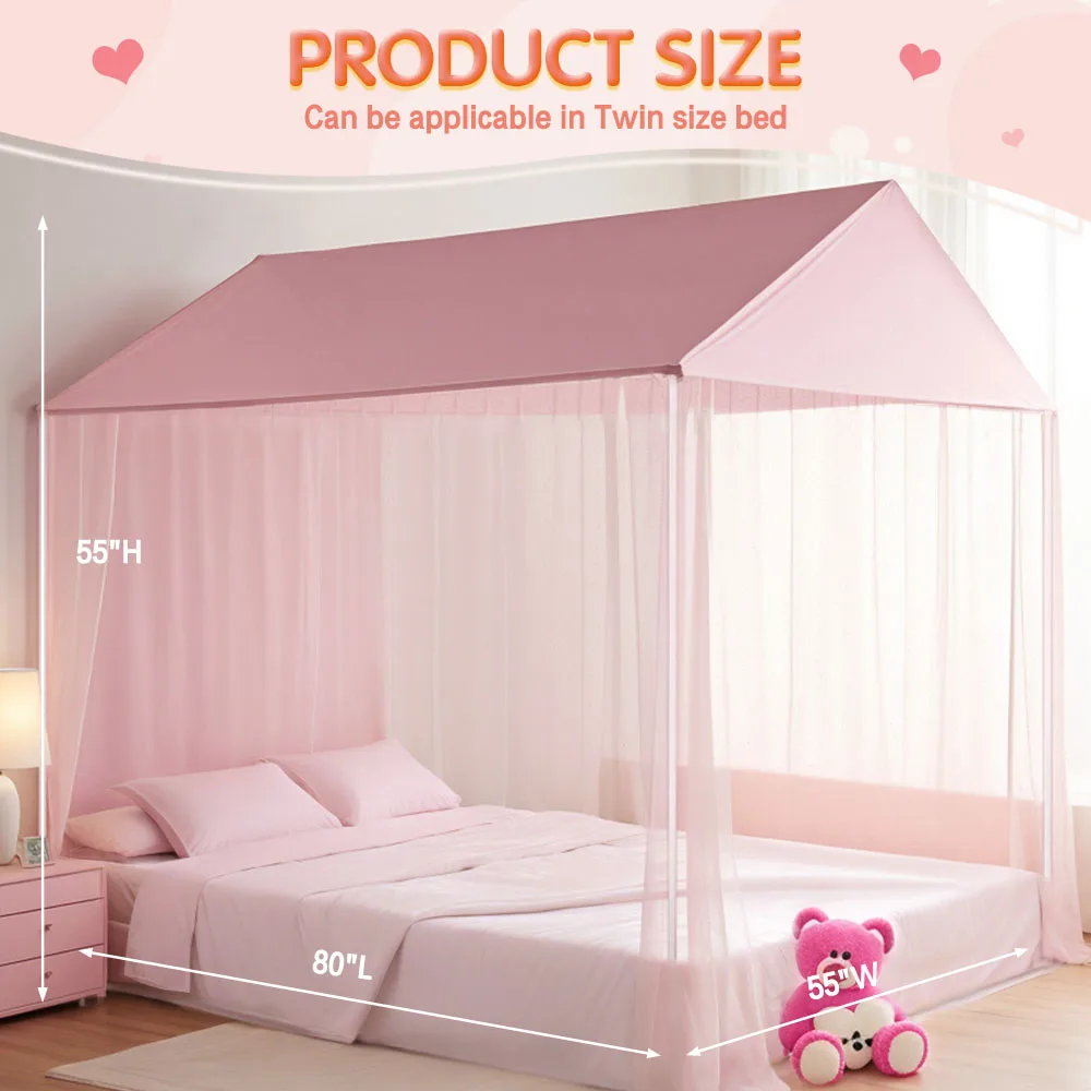 Imagem -02 - Mosquiteiro para Quarto Twin Luxo Princess Canopy Bed3side Abertura Cortinas de Post para Menina Quarto Infantil Capa Protetora Decoração de Casa