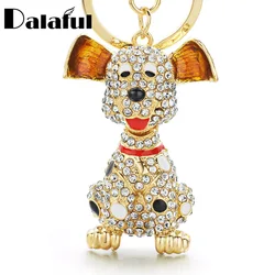 Dalaful Dalmatian Dog Crystal HandBag Pendant Keyrings Keychains For Car Rhinestone Key Chains Holder Women K309