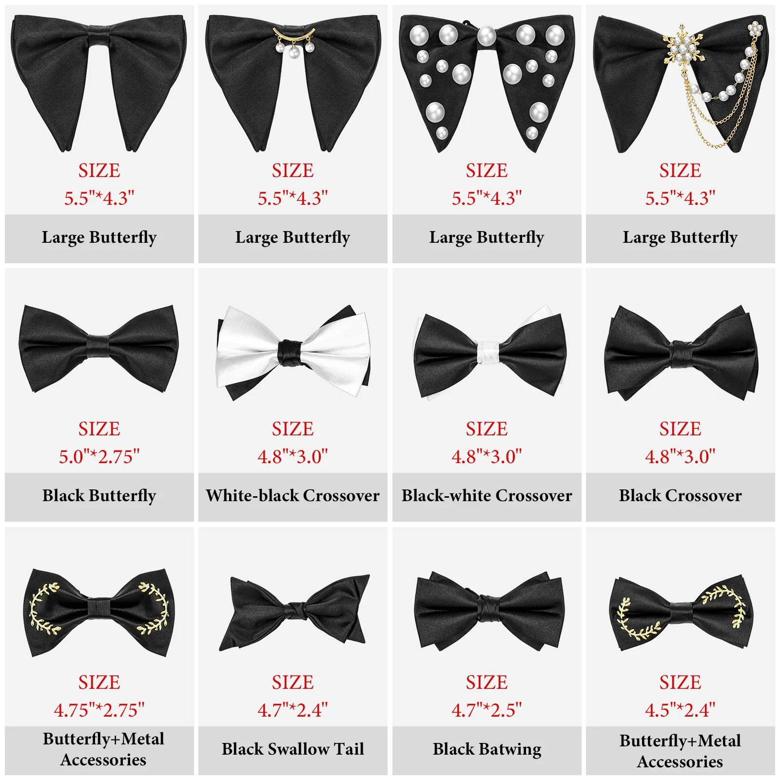 HAWSON Black Bow Ties Pocket Square Set with Cufflinks and Studs,Men\'s Adjustable Pre-Tied Silk Tuxedo Bow tie for Wedding.