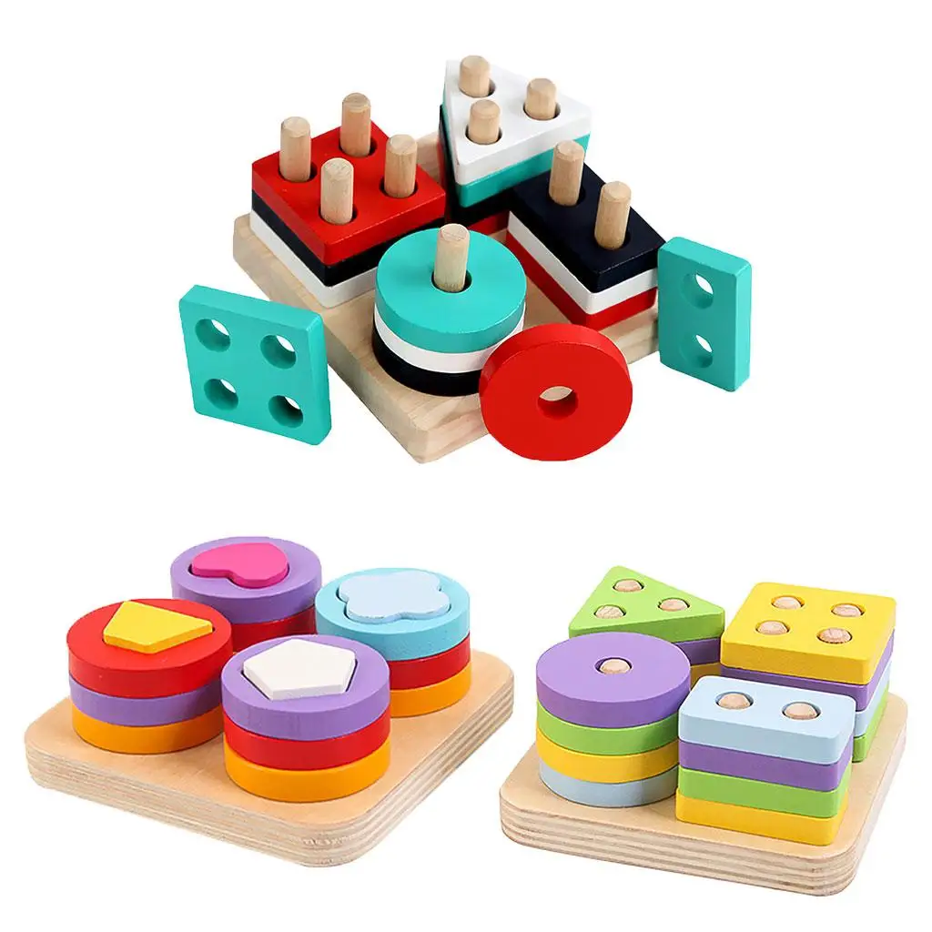 Montessori Shape Matching Stacking Toys Building Sensory Educational Developmental Toys for Kids