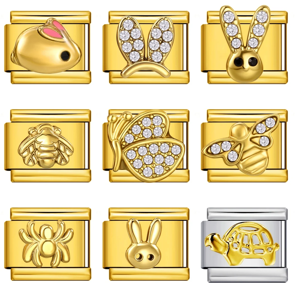 Exquisite Niedliche Kaninchen-, Bienen-, Spinnen-, Schmetterlings-Italienische Charm-Anhänger Passend für 9mm Perlen Edelstahl-Armband für Damen- und Herrenschmuck – Detail 1