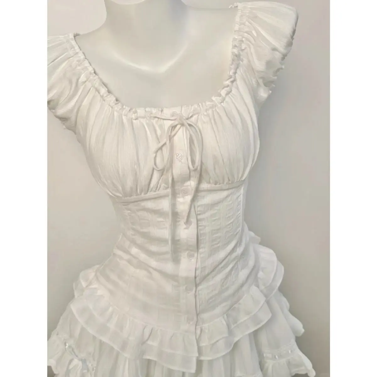 

Новая женская блузка в стиле Y2K Coquette, белая, с рюшами, винтажная, с квадратным вырезом, коротким рукавом, на пуговицах, приталенная, в стиле фейри-эстетика