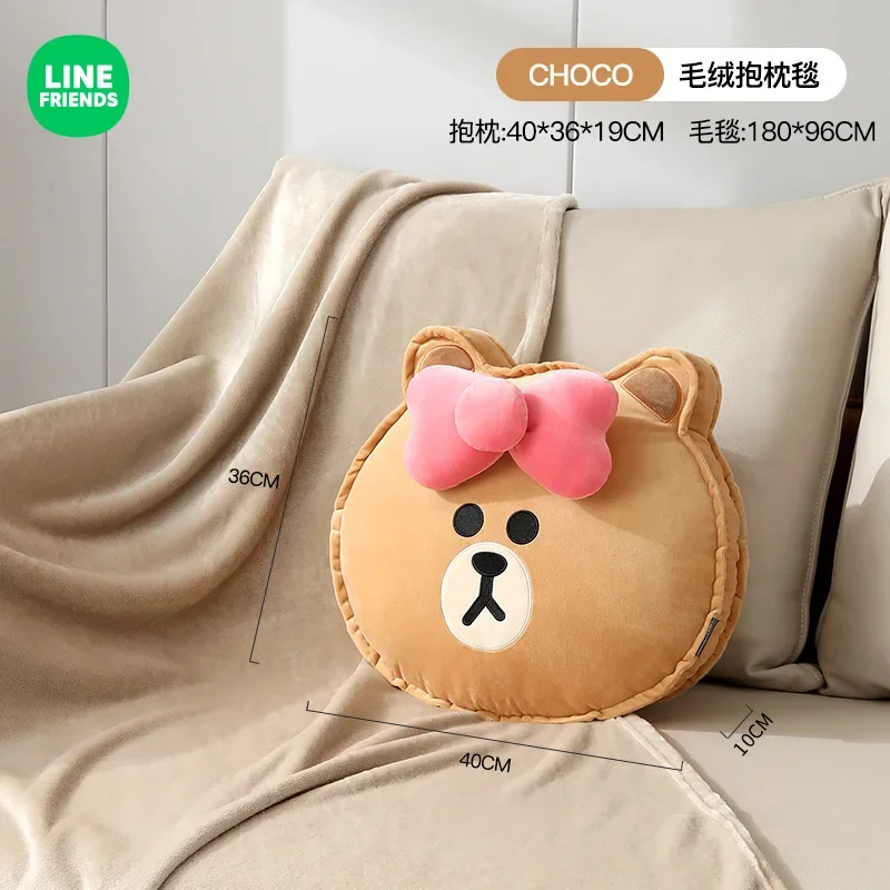 Line Friends Kawaii Air Conditioning Blanket Anime  Brown Bear Warm  Blanket CuteOffice 2-in-1 Pillow Cushion Gifts