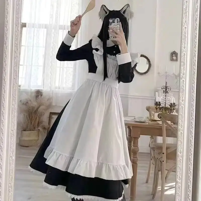

Classic Lolita Maid Vintage Inspired Women's Outfits Cosplay Anime Girl Black Long Sleeve Dress S-3XL