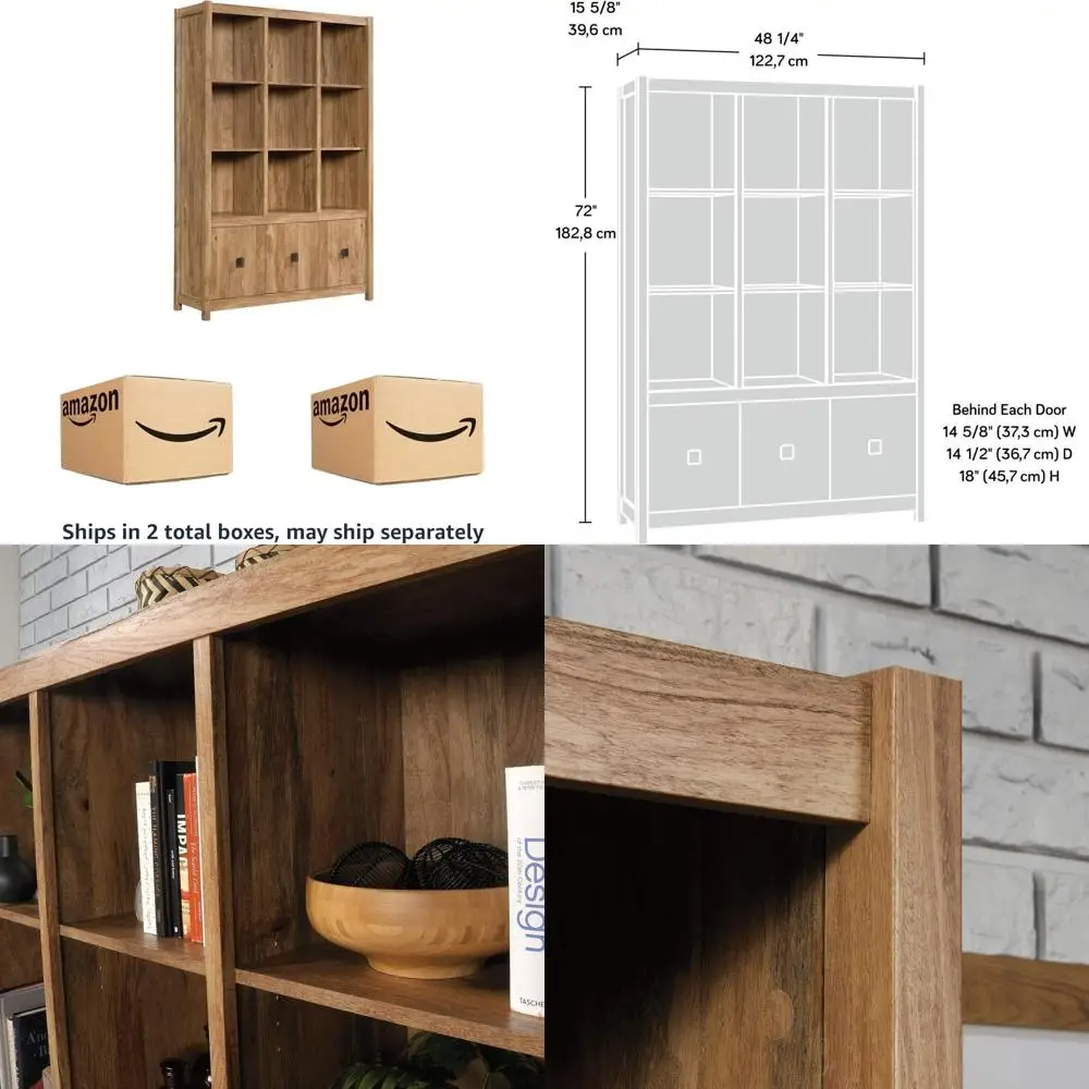

Cannery Bridge Bookcase Storage Wall, Storage Shelves with Ders, in Sindoori Mango