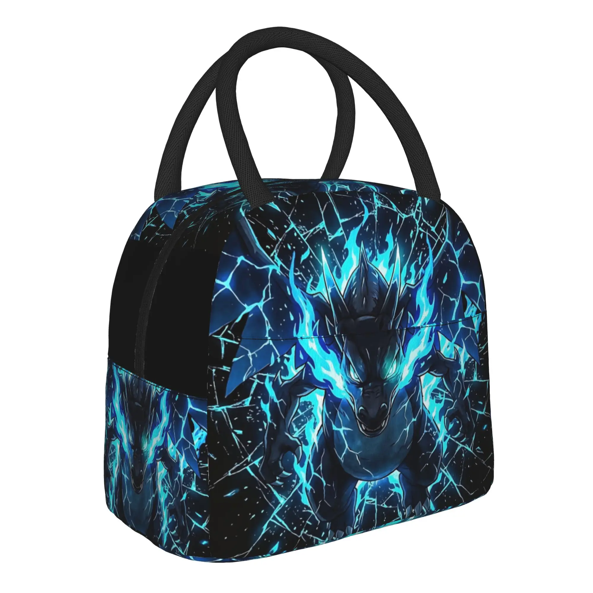 Pokemon Mega Charizard Blue Flame Handbag Insulated Lunch Bag Bento Pack Rice Bag  bolsa Student Bento Lunch Handbag Insulation