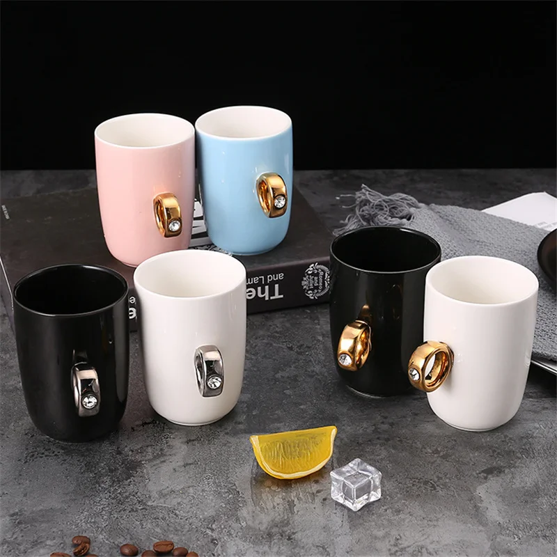 New Ring Cup Couple Pair Cup Black White Diamond Mug Drinkware Personalized Coffee Mug Ceramic Water Tea Cup