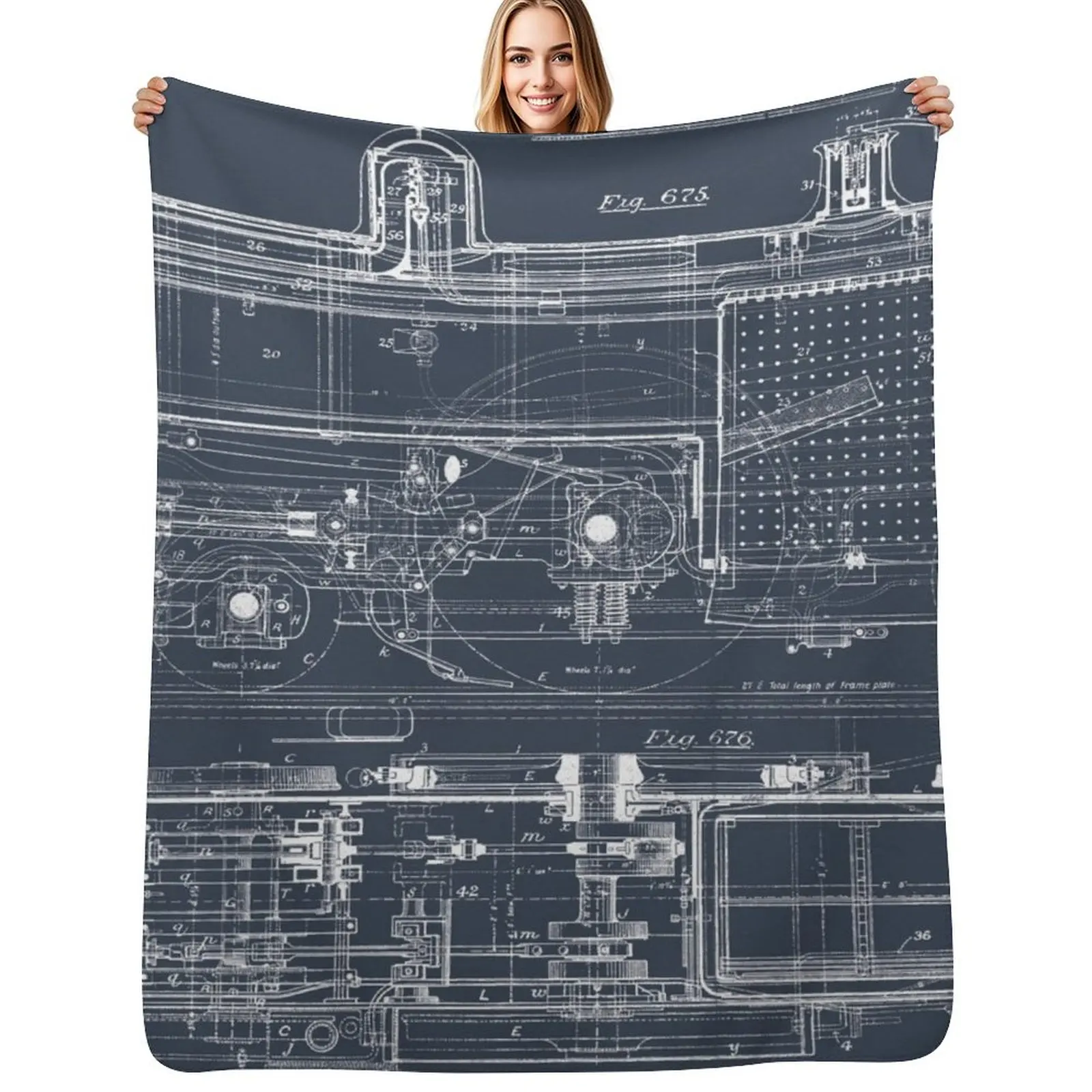 Steam Train Blueprint Throw Blanket Sofas Beautifuls Winter beds Personalized Gift Cute Plaid Designers Blankets