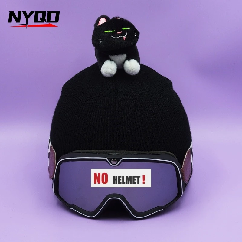Böse kleine schwarze Katzenpuppe, warm, kollisionssicher, Zubehör, dekorativer Hutüberzug, Skihelm, handgefertigt, niedlich, winddicht, für den Außenbereich