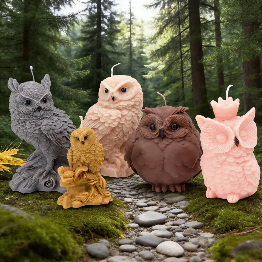 Owl Silicone Candle Mold, 3D Chubby Crowned Owl Wax Mould for DIY Resin Plaster Gypsum Concrete Craft
